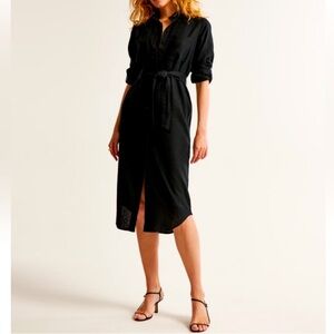 Abercrombie & Fitch Linen Blend Black Shirt Dress with Tie Waist - Size S - NWT